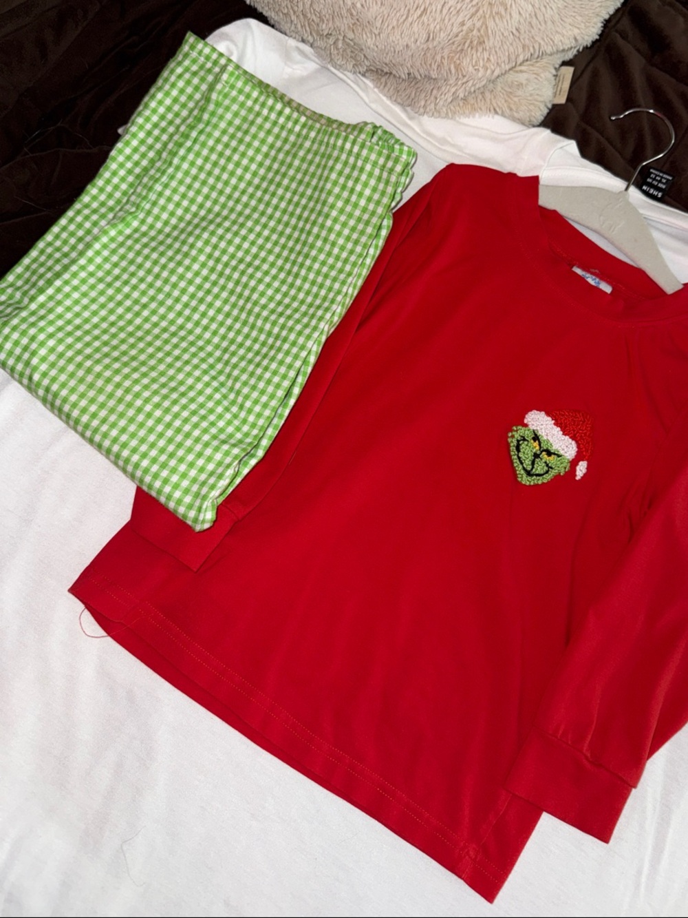 Smocked boys long sleeve Holiday Pant set with Grinch embroidery🎄 4t